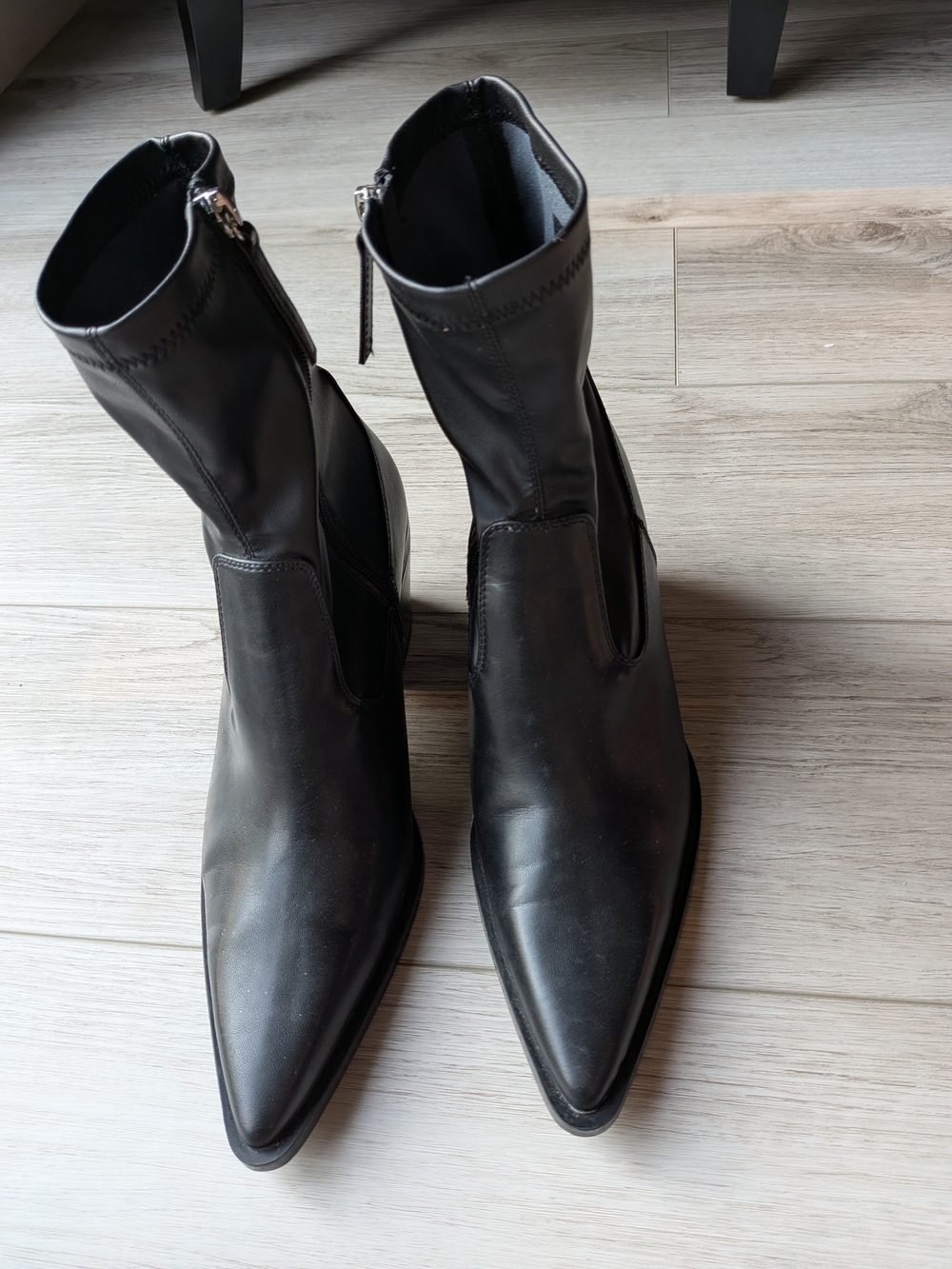 Zara Black Pointed Mid-Calf Zip Heeled Boots